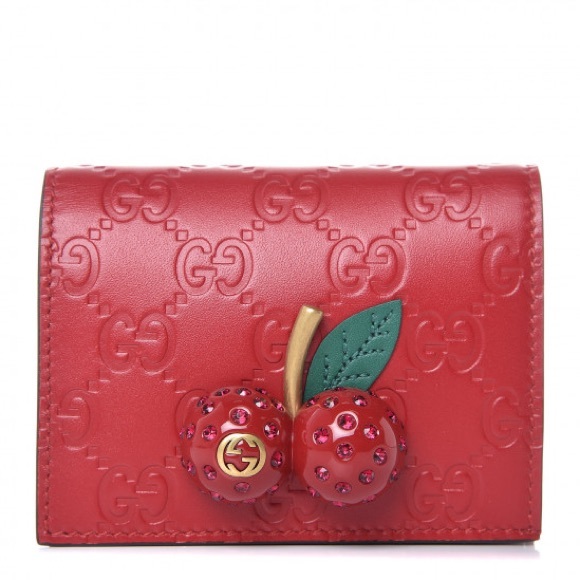 Gucci Handbags - Gucci Guccissima Cherries Card Case Wallet
